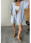 ÇİZGİLİ TUNİK -ŞORT TAKIM - Mavi