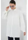 Çizgili Uzun Gömlek Tunik 5947 - Beyaz