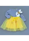Omarı Tavşan Desenli Sarı Kız Çocuk Tütü Elbise