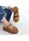 Coer Taba Süet Çift Tokalı Terlik