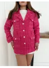 Çok düğmeli kemerli yüksek kaliteli astarlı ceket fuşya os255859