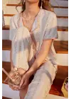 Omarı Zarif Çok Renkli Fransız Esintisi Pijama Takımı