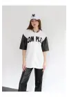 Complex Kolları Deri Kolej Oversize T-shirt - Beyaz