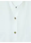Crop Badyli  Kolyeli Arkası Uzun Gömlek -Ekru