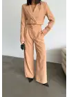 Omarı Gold Düğme Detaylı Kahverengi Takım