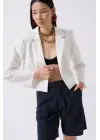 Crop Keten Blazer Ceket