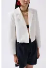Crop Keten Blazer Ceket