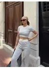 Omarı Trendy Gri Crop Pantolon Takımı