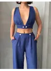 Omarı Keten Crop Pantolon Takımı