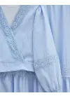 Dantel Detaylı Bağlamalı Kolu Lastikli Kraş Etekli Takım  -Bebe Mavi