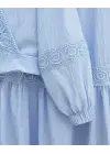 Dantel Detaylı Bağlamalı Kolu Lastikli Kraş Etekli Takım  -Bebe Mavi