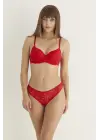 Omarı Dantel Detaylı Kırmızı Slip ve Sütyen Takımı
