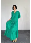 Omarı Elegan Yeşil Dantelli Elbise