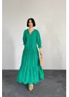 Omarı Elegan Yeşil Dantelli Elbise