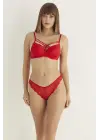 Omarı Çift Çapraz Dantelli Kırmızı Destekli Sütyen Seti