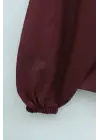 Dantelli Geniş Yakalı Bağcıklı Kolu Lastikli Poplin Gömlek  -Bordo