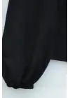 Dantelli Geniş Yakalı Bağcıklı Kolu Lastikli Poplin Gömlek  -Siyah
