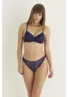 Omarı Dantelli Lacivert Slip Sütyen Takımı