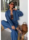 Omarı Denim Gömlek ve Plazzo Pantolon Takımı