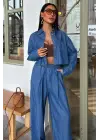 Omarı Denim Gömlek ve Plazzo Pantolon Takımı