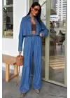Omarı Denim Gömlek ve Plazzo Pantolon Takımı