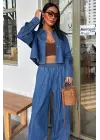 Omarı Denim Gömlek ve Plazzo Pantolon Takımı