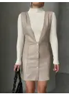 Omarı Deri Jile Elbise Bej, Şık ve Trendy Stil için Ideal Seçim