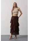 Omarı Modern Katlı Kesim Kahve Uzun Etek