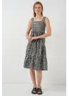 Desenli Askılı Midi Elbise 2577 - Antrasit