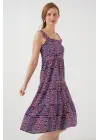Desenli Askılı Midi Elbise 2577 - Mor