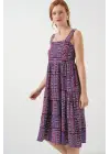 Desenli Askılı Midi Elbise 2577 - Mor