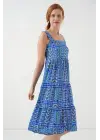 Desenli Askılı Midi Elbise 2577 - Saks