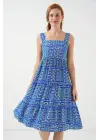 Desenli Askılı Midi Elbise 2577 - Saks