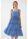 Desenli Askılı Midi Elbise 2577 - Saks