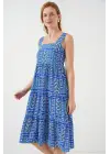 Desenli Askılı Midi Elbise 2577 - Saks