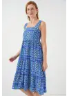Desenli Askılı Midi Elbise 2577 - Saks