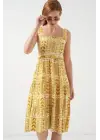 Desenli Askılı Midi Elbise 2577 - Sarı
