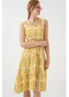 Desenli Askılı Midi Elbise 2577 - Sarı