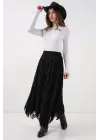 Desenli Astarlı Etek 8059 - Siyah
