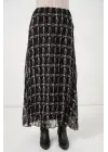 Desenli Astarlı Şifon Etek 8058 - Siyah
