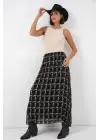 Desenli Astarlı Şifon Etek 8058 - Siyah