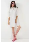 Desenli Kısa Elbise 2528 - Beyaz