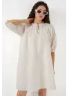 Desenli Kısa Elbise 2528 - Krem