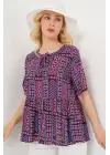 Desenli Kısa Kol Bluz 969 - Bordo