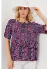 Desenli Kısa Kol Bluz 969 - Bordo