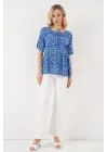 Desenli Kısa Kol Bluz 969 - Saks