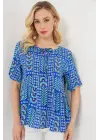 Desenli Kısa Kol Bluz 969 - Saks