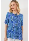 Desenli Kısa Kol Bluz 969 - Saks
