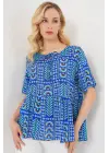 Desenli Kısa Kol Bluz 969 - Saks