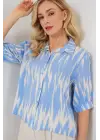 Desenli Kısa Kol Crop Gömlek 20337 - Mavi
